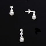 White Pearl Ball Earrings & Pendant Set