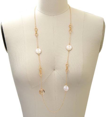 Fashionable Anchor Coin and Ribbon Strand Necklace and Earring Set (White)