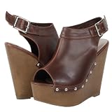 41MF8Ho5Z6L. SL160  Rebeca01 Wooden Platform Wedge Sandal LT BROWN