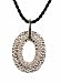 18K White Gold Hammered-Finish Sliding Oval-Shaped Pendant, Enhanced with Pave Set Diamonds, Set on a Black Silk Cord Necklace with an 18K Gold Clasp.