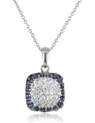 Sterling Silver Created Blue and White Sapphire Square Pendant Necklace, 18"