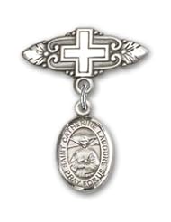 Sterling Silver Baby Badge with St. Catherine Laboure Charm and Badge Pin with Cross