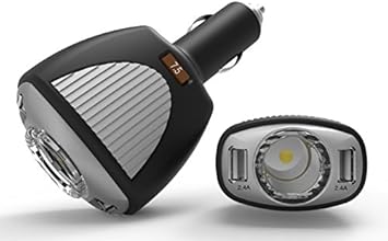 ion USB Car Charger Compact Fast Charging (90W Total, 2.4A) 2 Port / Dual Port with 60W By-Pass CLA Socket for Samsung Galaxy S3, S4, S5, Note, Note2, Note3, Note8, Note10, Note Pro, Tab, Tab2, Tab3, Tab S, LG, HTC, Google Nexus, Motorola DROID Series, Moto G, Moto X (Matte Black with Metallic Silver Tone)