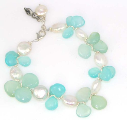 Two-tone Chalcedony Bracelet with Coin Pearls