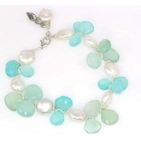 Two-tone Chalcedony Bracelet with Coin Pearls by Chalcedony Bracelets