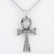 Egyptian Ankh or Key of Life Pendant with Hieroglyphics in Sterling Silver on an 18" Sterling Silver and Rhodium Snake Chain, #8703