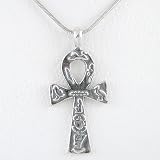  : Ankh Pendant with Hieroglyphics in Sterling Silver on an 18'' Sterling Silver and Rhodium Snake Chain, #8703