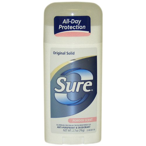 Sure Original Solid Anti Perspirant and Deodorant, Powder Scent, 2.7-Ounces (Pack of 6)