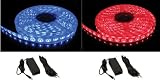 Flexible Waterproof Lighting Strip LED Ribbon 5 Meter or 16.4 Ft 12v for All your Christmas Decorations (Red, Blue) with Power Adapter Included