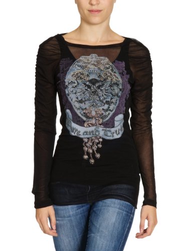 Oui Damen T-Shirt 26038, Gr. 42, Schwarz (black 9990) Preisvergleich