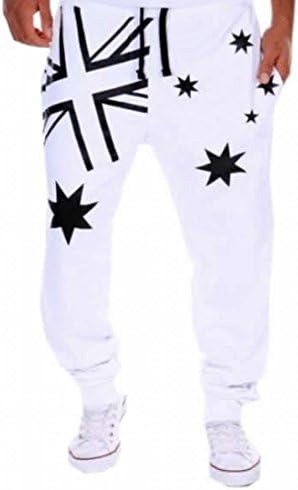 YZXH Men's Sport Star Hip Hop Drawstring Fitness Jogger Sweatpant white Small