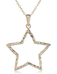 Goldtone Finish Silver Hammered Star Pendant Necklace, 18"