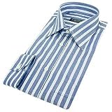 Forzieri Ink Blue Striped Spread Collar Cotton Dress Shirt
