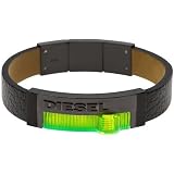 Diesel Gents Stainless Steel Green Neon Black Leather Bracelet Dx0314040