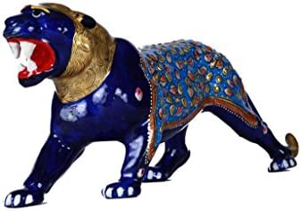 HD Techno Crafts Rajasthani Handicrafts Hand Made Antique Aggrasive Roaring Tiger Show Piece With Golden Hairs - 8 inch