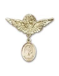 Gold Filled Baby Badge with St. Ann Charm and Angel w/Wings Badge Pin