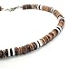 Tiger Brown Coco Bead Hawaiian Surfer Necklace with White Puka Shell and Black Coco Beads
