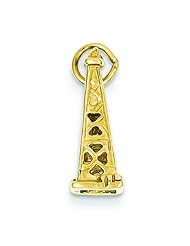 14K Yellow Gold 3D Oil Derrick Charm Pendant Jewelry