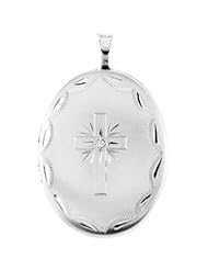 Oval Cross Locket with Diamond in Sterling Silver