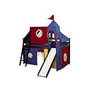 Jackpot Loft Castle Bed with Curtain, Top Tent, Tower and Slide - Red and Blue