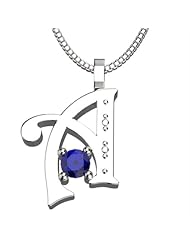 Sterling Silver Letter A - September Sapphire Birthstone 18 Inch Necklace