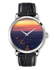 SPRAWL Aanalog Fashion Series Silver Ladies Watches of Genuine Black Leather Strap,Unique Wrist Watch for Women Girls Designed with View of the city from above