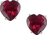 10k White Gold 1 Carat Created Heart Ruby Solitaire Earrings