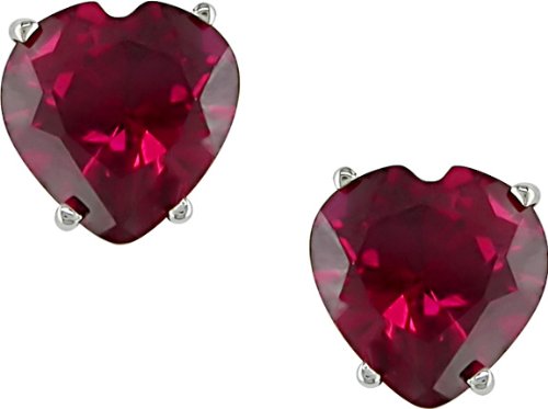 10k White Gold 1 Carat Created Heart Ruby Solitaire Earrings