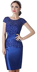 Taffeta Cap Sleeves Lace Knee Length Evening Dress/Mother-of-the-Bride Dress 