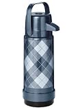1 litre Pump Action Tartan Vacuum Flask - Blue / Grey