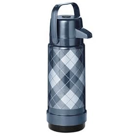 1 litre Pump Action Tartan Vacuum Flask - Grey