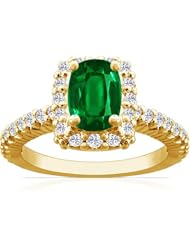 14K Yellow Gold Cushion Cut Emerald Ring With Sidestones (GIA Certificate)