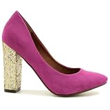 Spy Love Buy Womens Suede Style Glitter Block Heel Court Shoes 