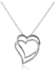 925ss 0.10Ct.Tw Diamond Long Double Heart with Chain Pendant Necklace, 18"