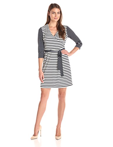 Sandra Darren Women's Three-Quarter Sleeve Stripe Wrap Dress