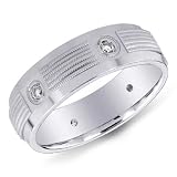 14K White Gold Men's Textured & Polished Diamond Ring
