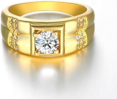 YiLinger Exquisite Men Jewelry Gold Plated Square Pattern Cubic Zirconia Wide Band Rings Size 9