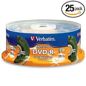 Click here to buy Verbatim DVD-R, 4.7GB, Lightscribe,printable, Color, 25 PK by Verbatim.