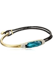 "Deal of the Day" Mondaynoon Swarovski Element Crystal Jewelry Womens Half Leather Stainless Steel Bracelet, Elegant Lady Cuff Bangle with Rope