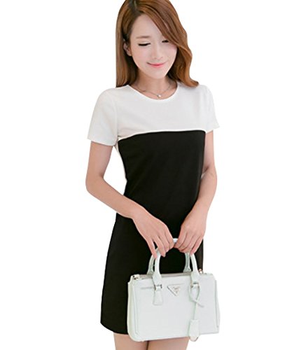 【ARINCO】 バイカラー シンプル フェミニン ワンピース レディース エレガント ホワイト ブラック サイズ S M L XL XXL