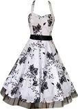 Pretty Kitty Fashion 50s Wei� Schwarz Blume Neckholder Cocktail Kleid