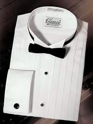 Wing Collar Tuxedo Shirt with a Distinctive 3/4" Pleated Front and has Authentic French Cuffs