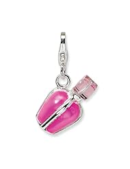 Sterling Silver 3 D Enameled Perfume Bottle with Lobster Clasp Charm