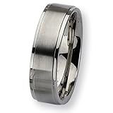 Ridged Edge Brushed and Polished Stainless Steel Ring (7.0 mm) - Sizes 6-13