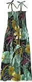 Smocked Sundress - Women's Oriental Watercolor Spaghetti Strap Hawaiian Aloha Elastic Tube Top Knee Length Rayon Sun Dress