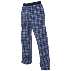 Royal (French) Blue and White tartan plaid check flannel cotton pants for lounging, sleep, sports. Unisex relaxed fit, exposed elastic waist