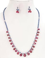 Natural Sapphire & Ruby Drops Beaded Designer Single Strand Necklace with Free Earrings
