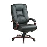 High Back Executive Leather Chair with Deluxe Locking Mid Pivot Knee Tilt and Mahogany Finish