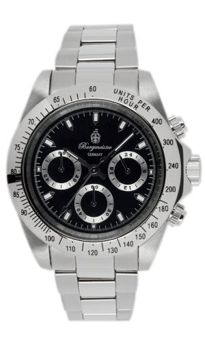 Burgmeister Houston BM212-121 Herren Chronograph Edelstahl schwarzes Zifferblatt 24h/Tachymeter doppelte Sicherheitsfaltschließe