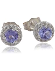 Silver Tanzanite and Diamond .15 Cttw Earrings